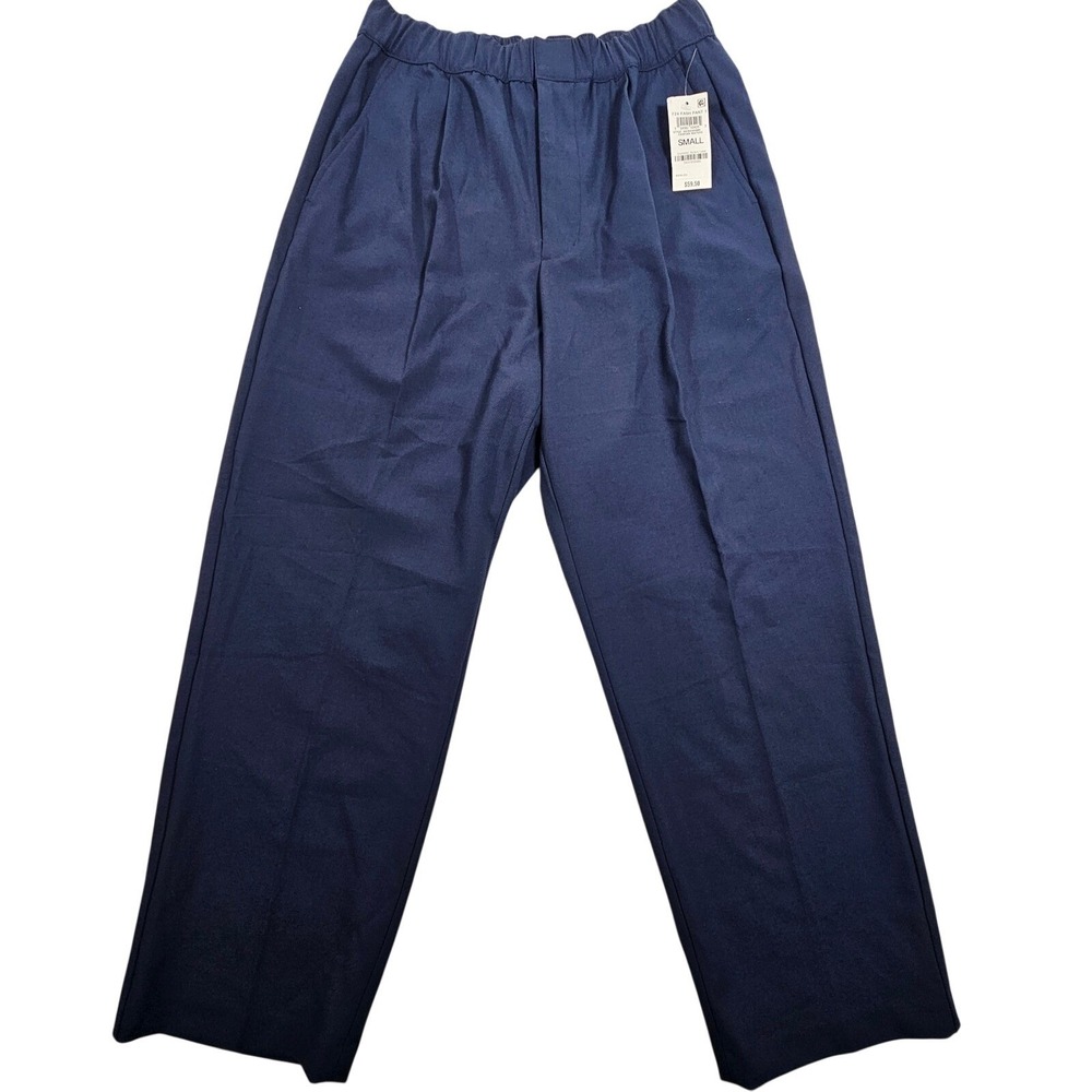 Mode Of One Men Navy Blue Elastic Waist‎ Pleated Wide Leg Pants Size Medium